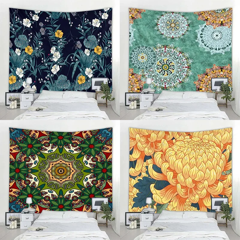 Bohemian Mandala Yoga Mat Large Bed Sheet Sofa Blanket Beautiful Room Decoration Plant Flower Tapestry Wall Hanging