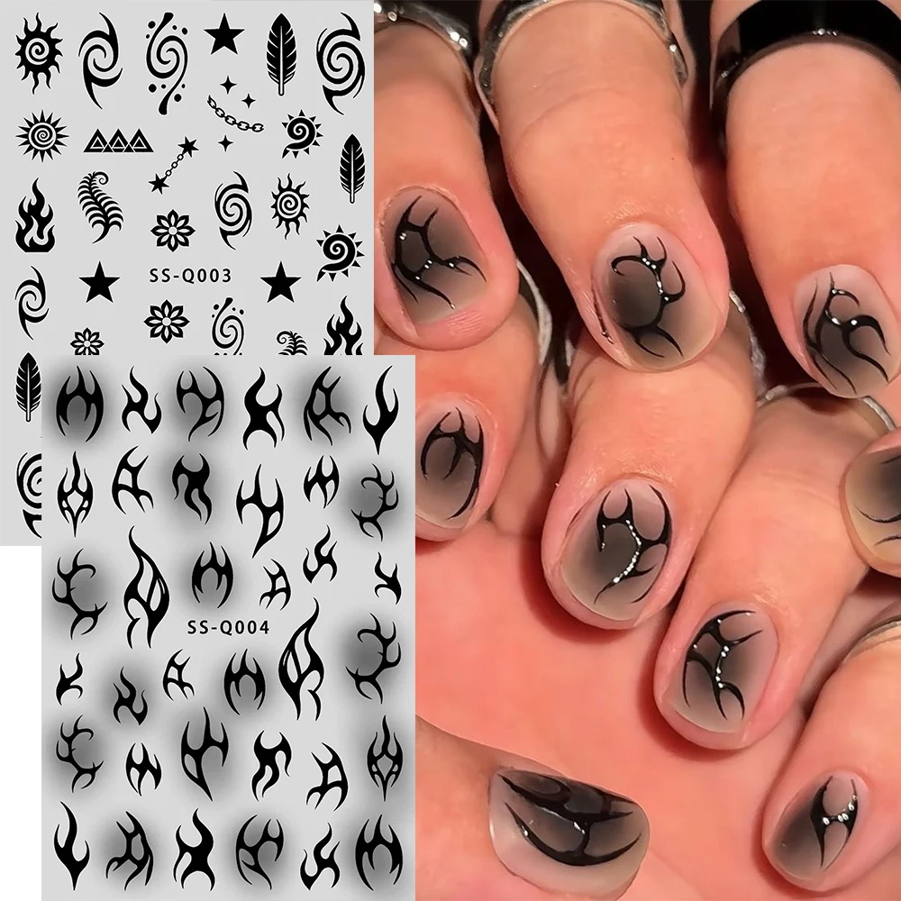 2 Stück Dunkle Cyberpunk Nagelkunst-Aufkleber Gotischer Stil Y2K Wasteland Feuer Nagelsticker Selbstklebende DIY Maniküre-Dekoration Nagelzubehör
