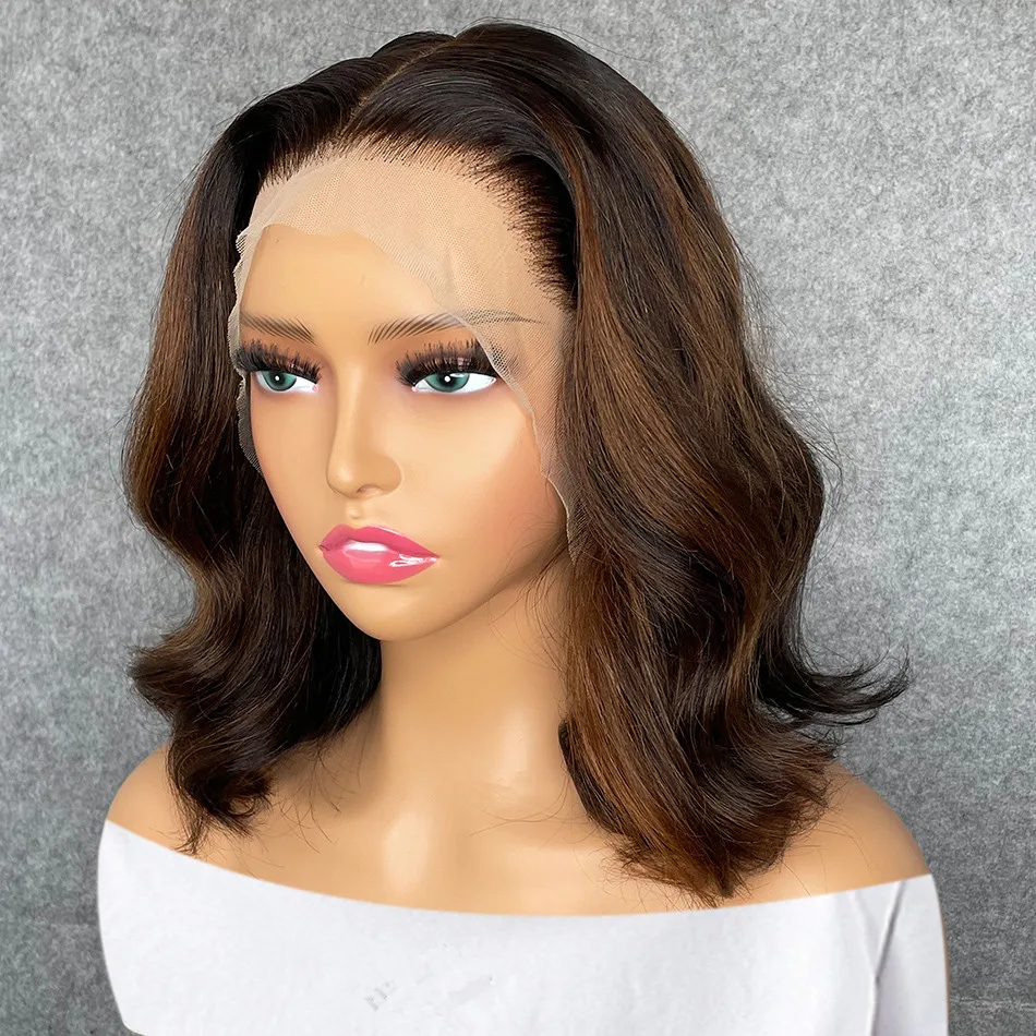 Zachte 180 Dichtheid Korte Bob Body Wave Hoogtepunt Bruin Blonde Kant Voor Zwarte Vrouwen Met Baby Haar Lijmloze Preplucked