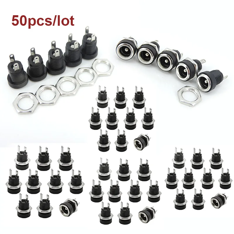 50pcs/lot DC022B 5.5x2.1mm DC Power Jack Socket Connector 2 Pin Female Panel Mount Adapter 5.5*2.1 mm DC Connector