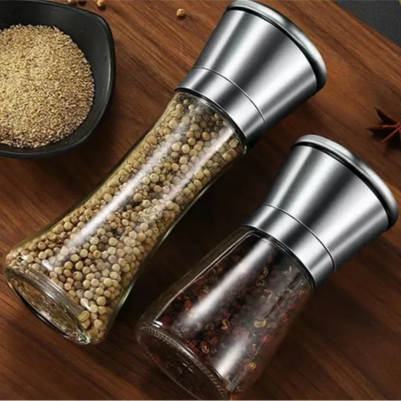 180/200ML Pepper Grinder Glass Stainless Steel Spice Bottle Salt Pepper Mill Manual Spice Grinder Mill Home Kitchen Supplies