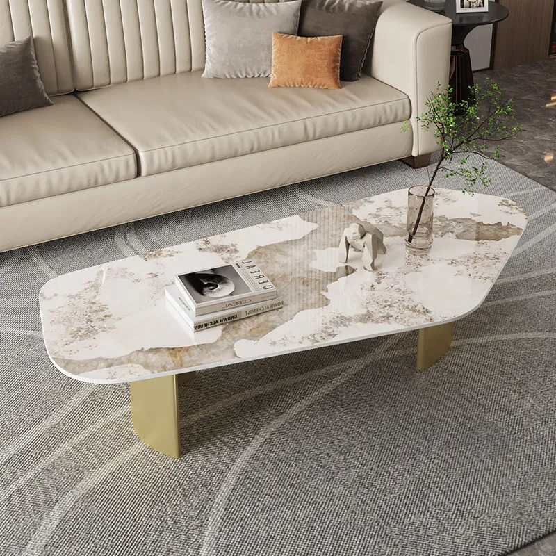 Contemporary Nordic Coffee Table with Irregular Pandora Sintered Stone Top and Sturdy Gold Base for Home Use designer furniture