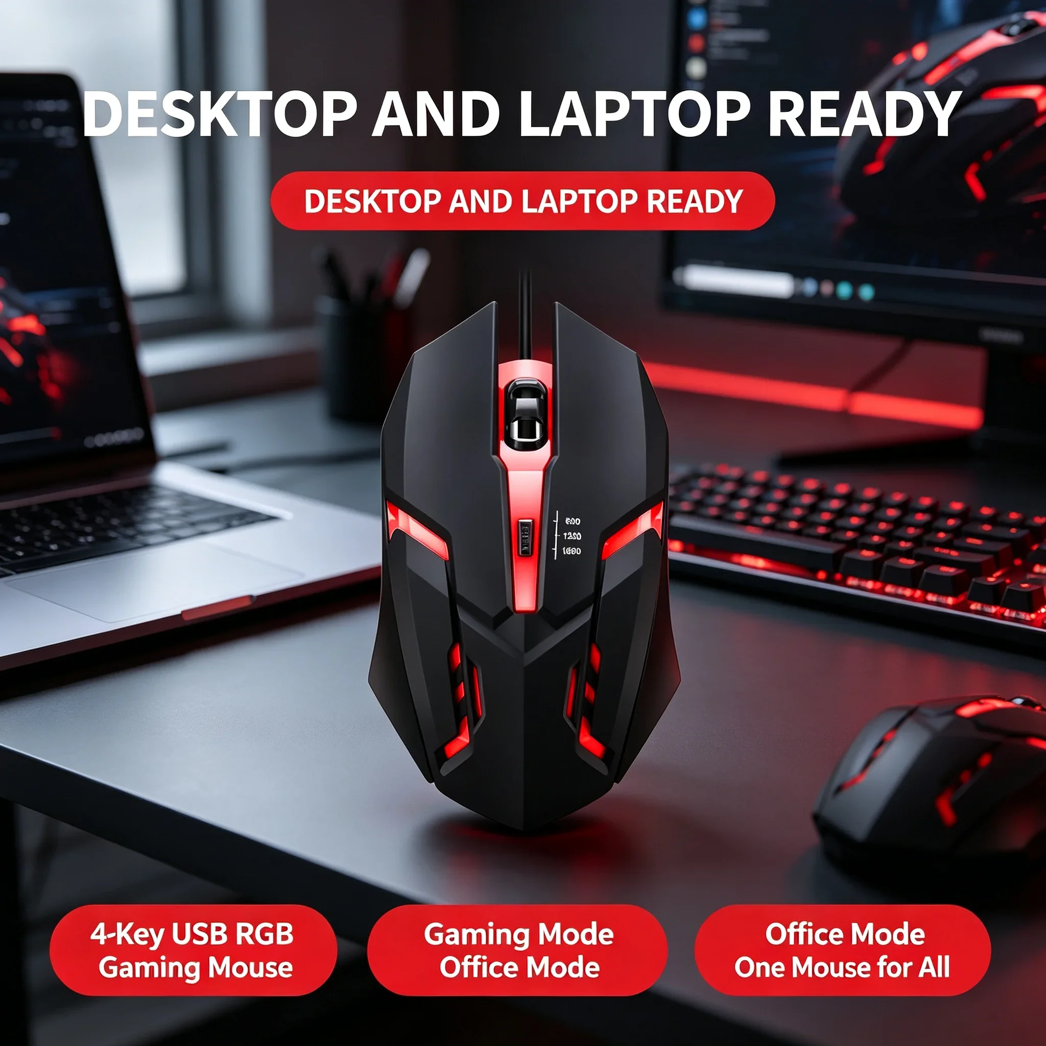 NEW Latest High-Quality Ergonomic Gaming Mouse for Desktop and Laptop Computers,4-Button USB RGB Backlit Mouse