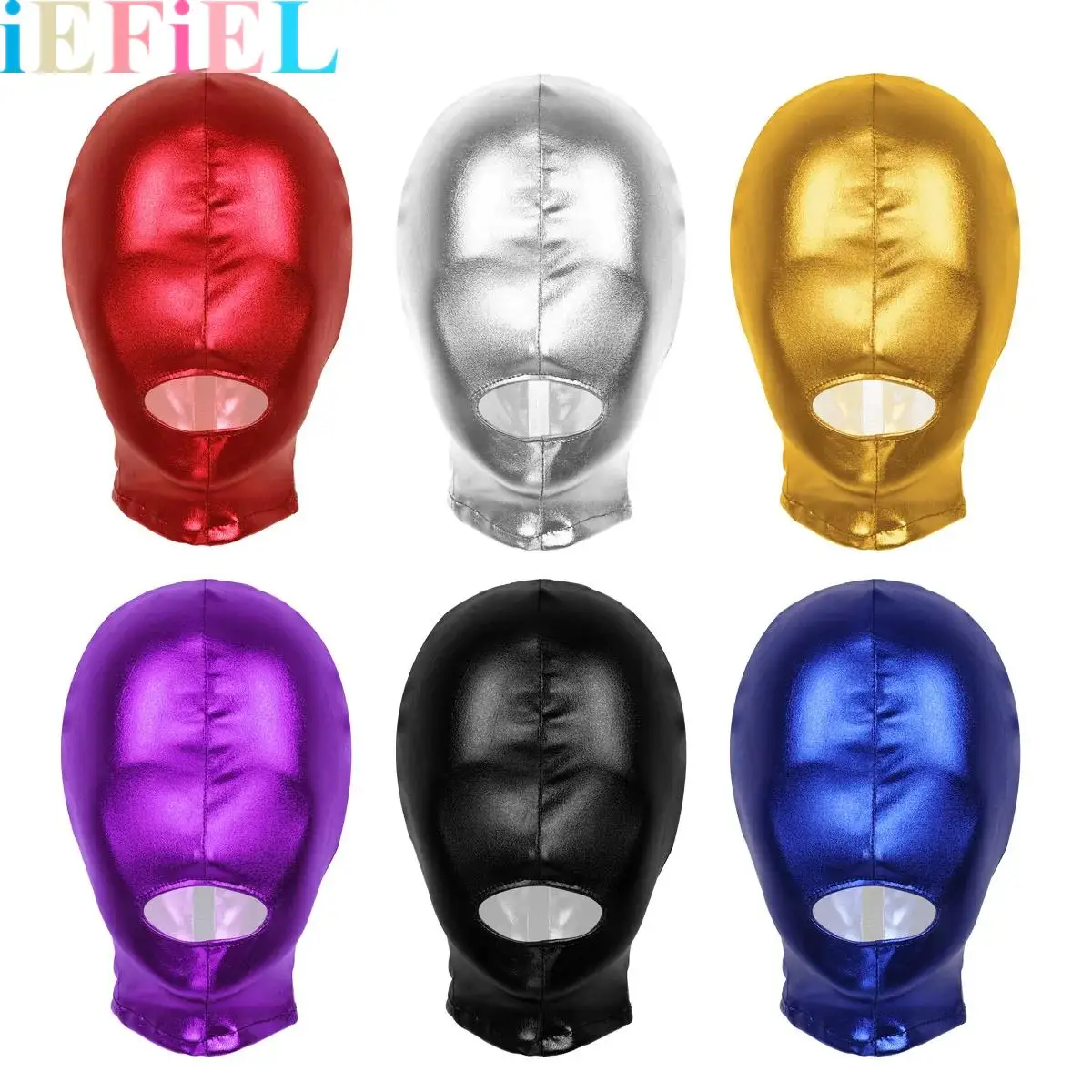 

Unisex Shiny Metallic Hood Mask Open Mouth Mask Latex Headgear Full Face Mask Head Cover for Role Play Costume
