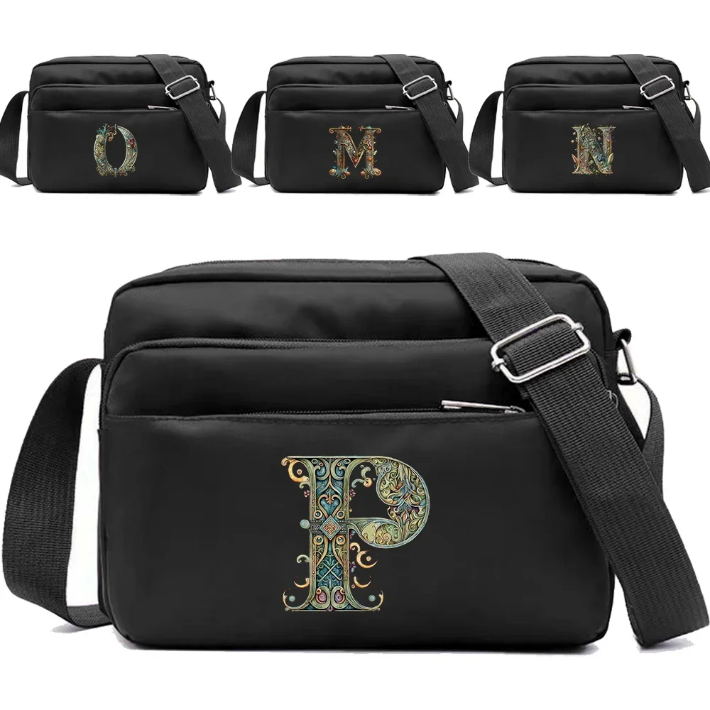 New Multi-layer Travel Leisure Simple Black Storage Bag Graphic Letter Series Printing Pattern One Shoulder Crossbody Bag