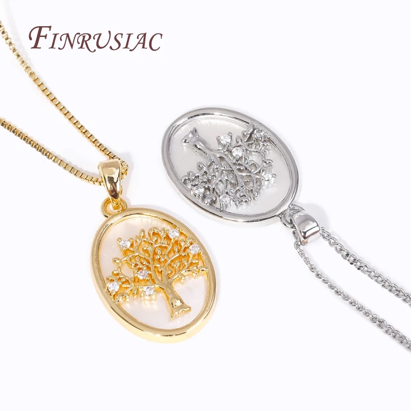 18K Gold Plated Life Tree Pendants High Quality Brass Metal Inlaid Shell Oval Charms For Jewelry Making DIY Jewelry Findings