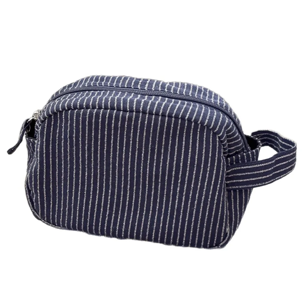 Striped Fabric Cosmetic Bag Easy To Clean Fabric Toiletry Storage Bag Portable Cosmetic Organizer Comfortable For Gym Unisex
