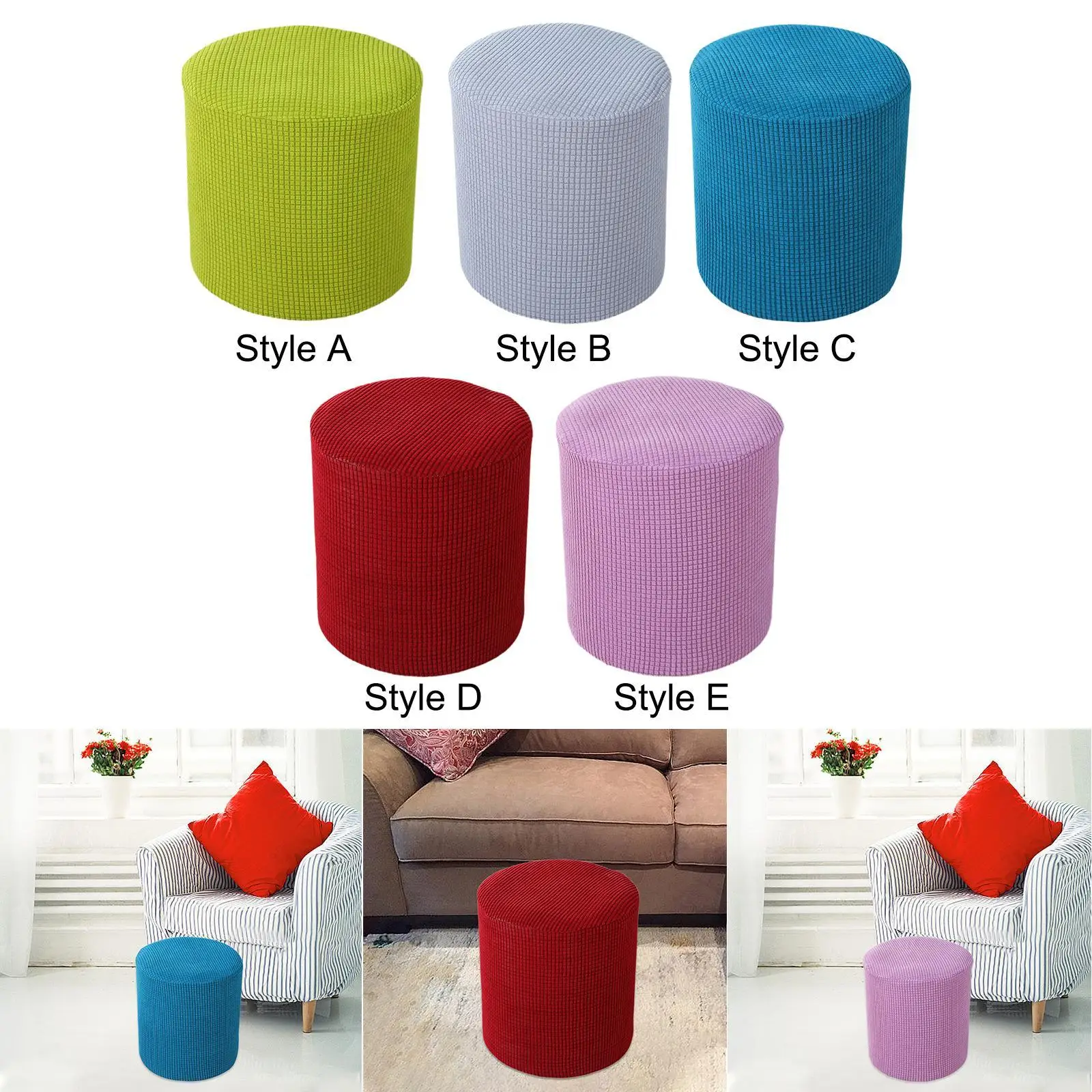 Round Ottoman Cover Stretch Portable Stool Cover for Apartment Bedroom Dorm