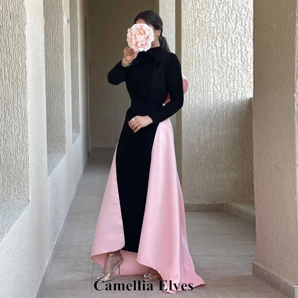 Customized Exquisite High-neck A-line Zipper Evening Dress Charming High Low Prom Dress Long Sleeve Party Gown вечернее плать