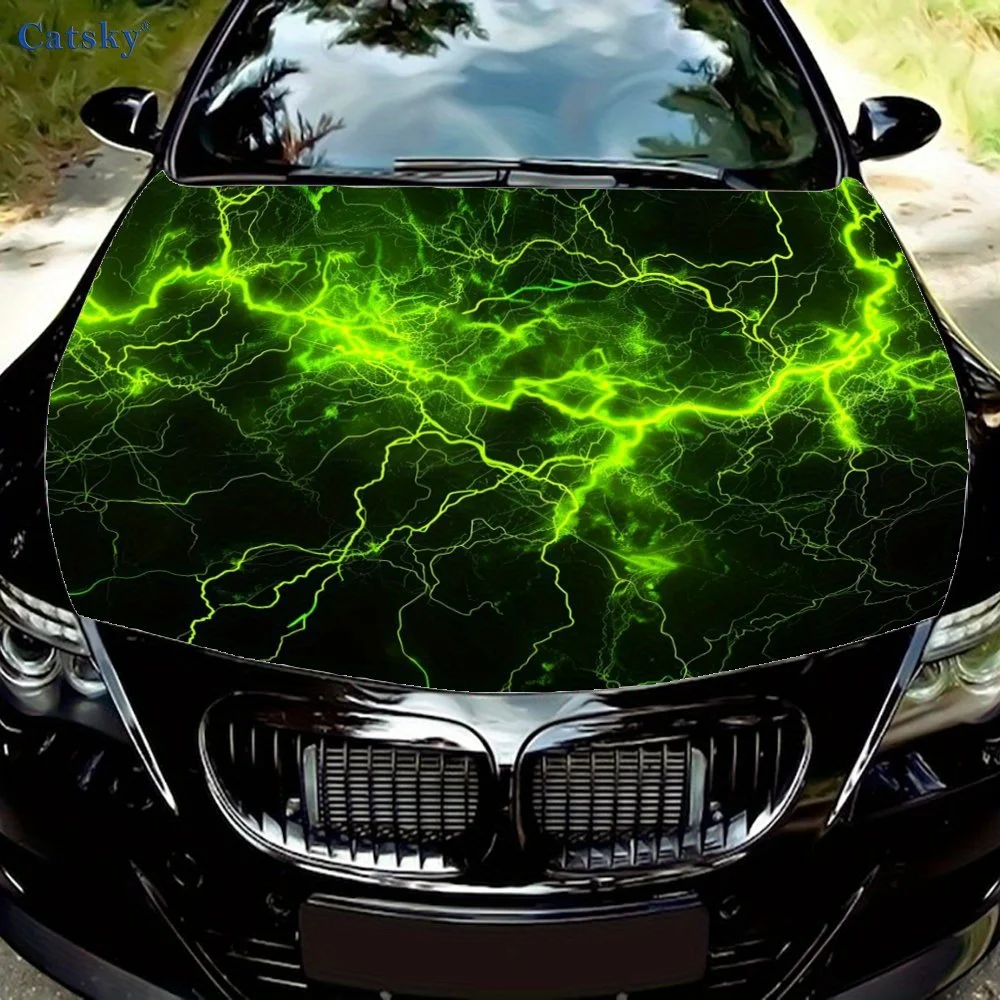 

Green Flame Current Car Vinyl Wrap, PVC Waterproof Car Hood Sticker, Self-Adhesive Scratch-Resistant Stickers for Engine Cover,