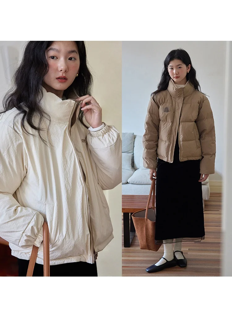 

Eggka Zipper Loose Ne down Jaet Women's Autumn Winter Commuting Warm Top Coat Du down Filling Ele Two-Way Wear