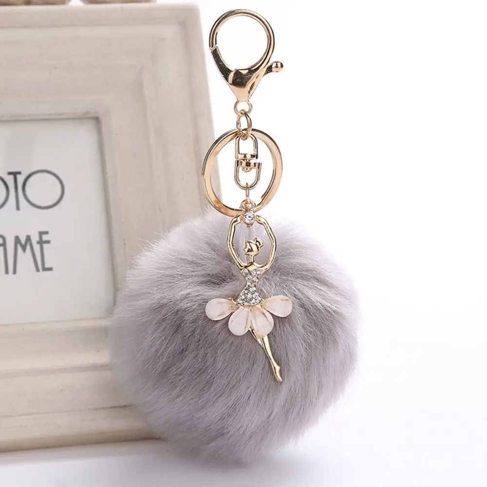 Key Ring Dancing Women Fluff Keychains Fur Ball Keyring Fake Fur Key Chain Ballet Angel Girl keychain Little Angel Car keychain