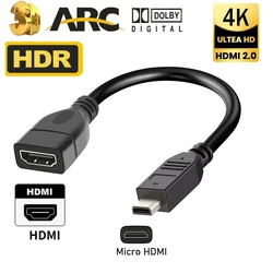 Kabel Micro HDMI 4K 60 Hz Adapter żeński Micro HDMI do HDMI dla Raspberry Pi 5/Pi 4/GoPro Hero 7 6/Sony A6000 Kamera HDTV