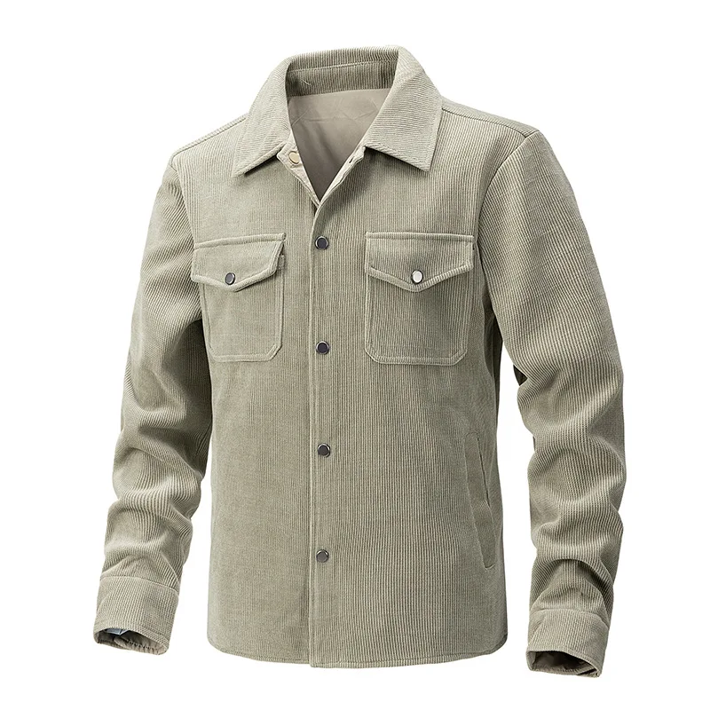 2026 Spring and Autumn Short Slim Jacket Corduroy Textured Long Sleeve Shirt Jacket Men