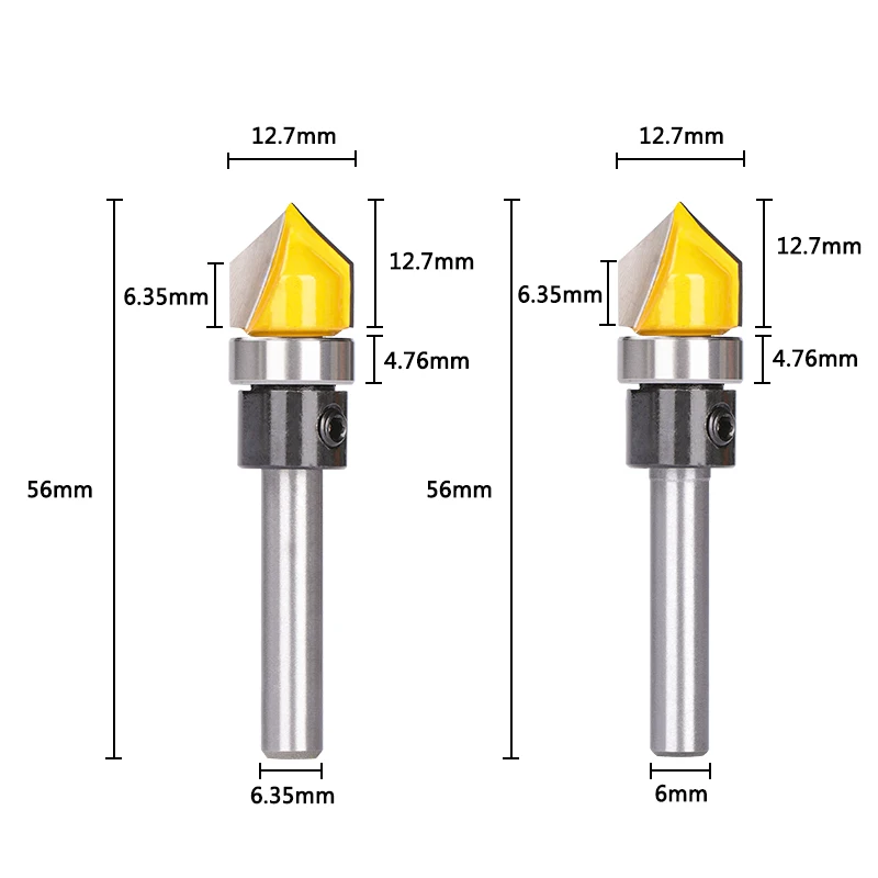 XCAN Wood Milling Cutter 6mm 1/4'' Shank V Groove Bit With Bearing Guided for Woodworking Milling Tools Carbide Router Bit