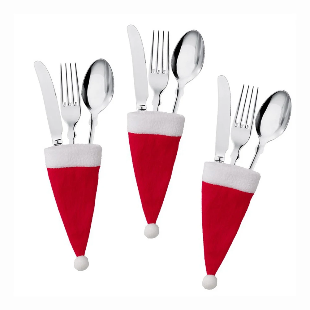 

16Pcs Christmas Hat Cutlery Cover Premium Reusable Kitchen Cutlery Holder Festive Tableware Decoration Santa Hat Design