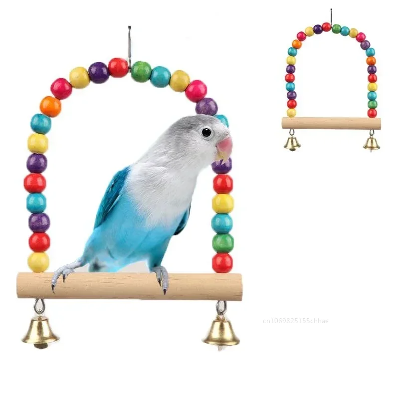 S/L Parrot Swing Bird Swing Toy Parrot Cage Toy with Plastic Beads Bell Hung on Swing for Pet Brid Supplies Pet Family Supplies