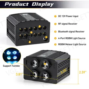 4portové 32W třpytivé RGBW meteorické stropní světlo s hvězdami, 860 ks optických vláken pro auto, domácí použití, aplikace a RF dálkové ovládání, hvězdná obloha, střecha 6 nejlepší prodej střešní hvězdné světlo - №3