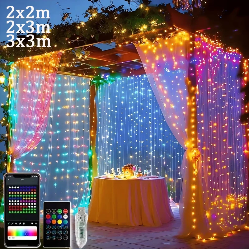 Smart RGBIC Curtain Light Color-Changing Wall Lights App Remote Control String Plug in for Indoor Outdoor Decor Wedding Parties