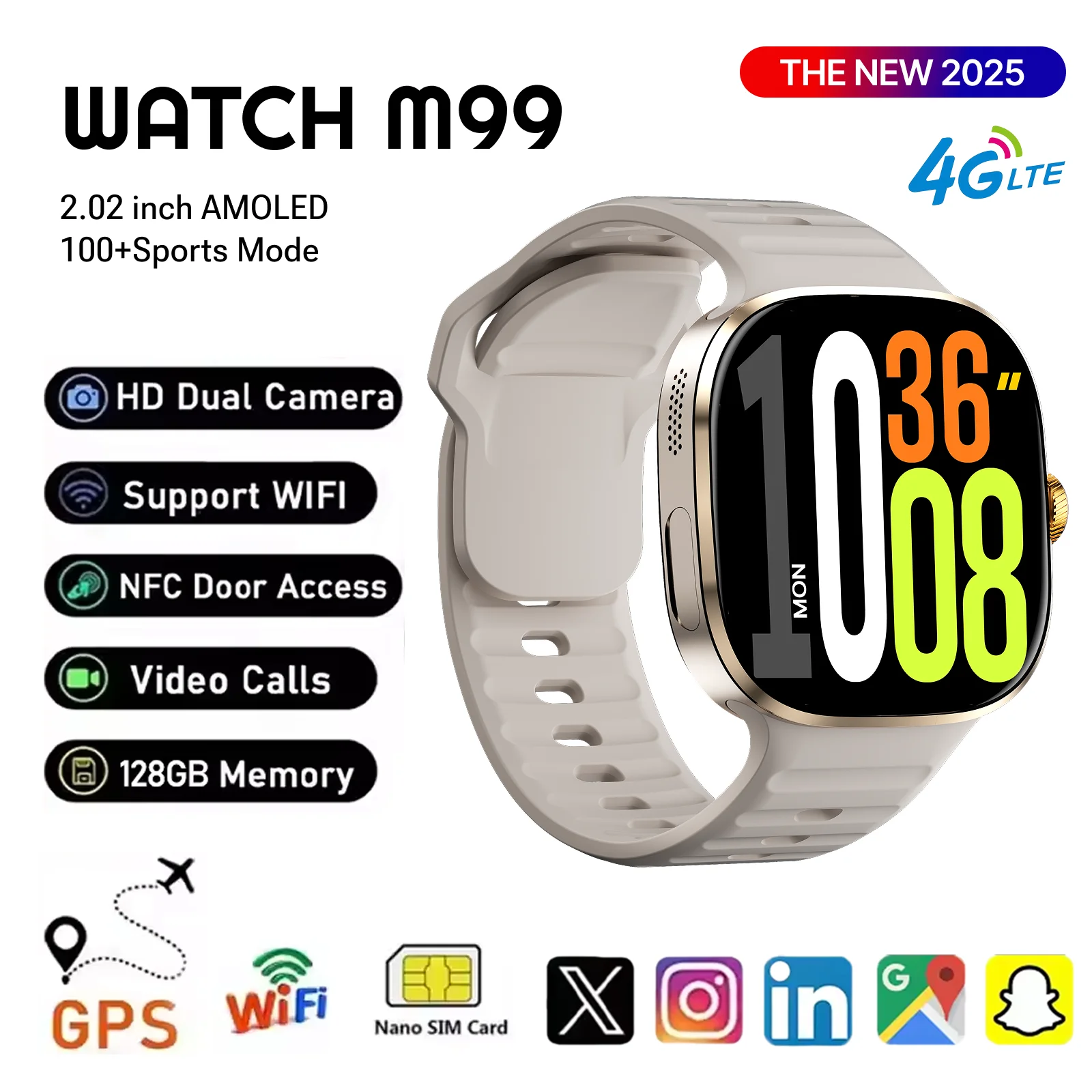 

Новые сотовые умные часы M99 5G, 2,4-дюймовый AMOLED, большой экран, ОС Android, поворотная камера, слот для SIM-карты, Wi-Fi, 24/7, мониторинг здоровья