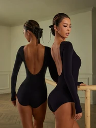 Autumn Classic Black ZYMdancestyle Latin Dancing Wear Top Leotard Plain Neckline With Bra ZYM Latin Dance Coco Bodysuit #2257