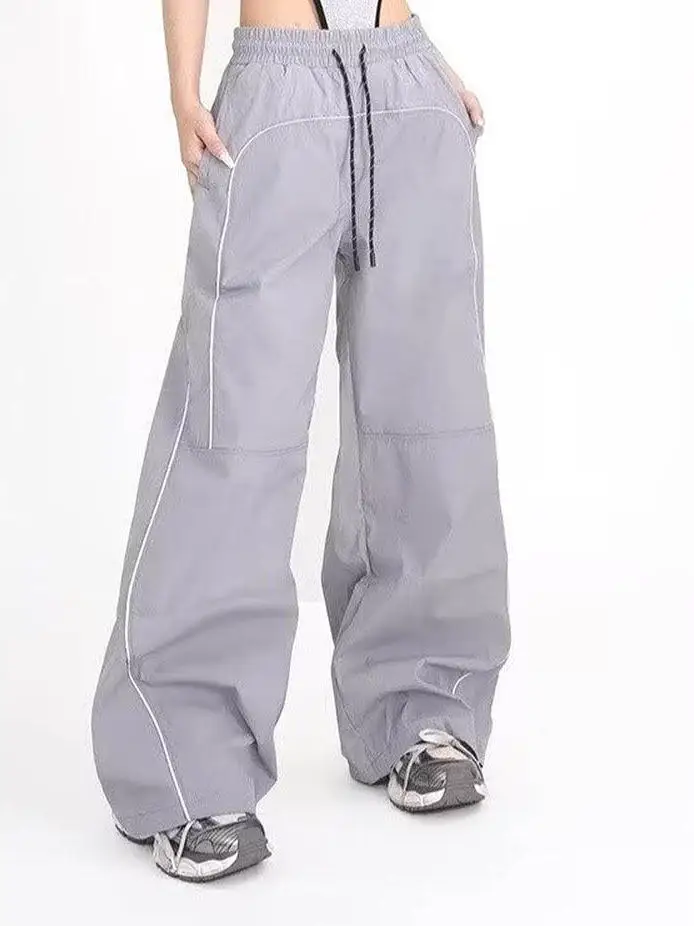 

Американские ретро-брюки из нейлона со светоотражающими элементами, спортивные повседневные брюки свободного кроя для уличных танцев, хип-хопа, прямые брюки для мужчин.