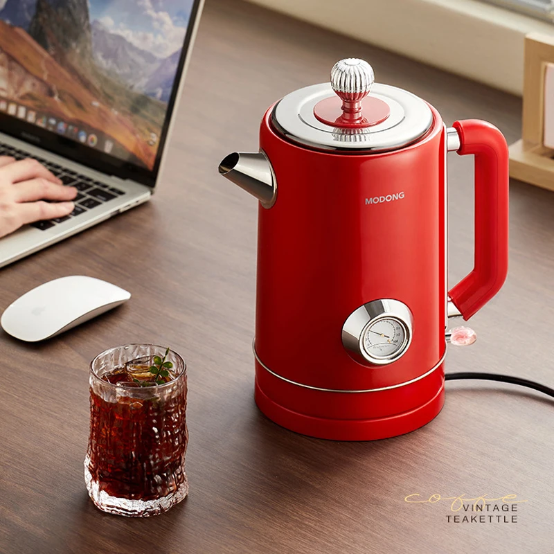

1.8L Retro Electric Kettle With Mechanical Thermometer Boil Water Tea Pot 304 Stainless Steel Insulation Pot Kettles 220V