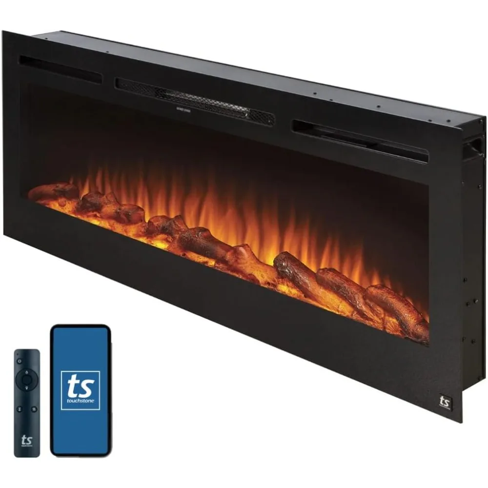 Intelligent Electric Fireplace Side 50 Inches Wide -30 Realistic Ember Color/flame Options -1500W Heater with Thermostat Black