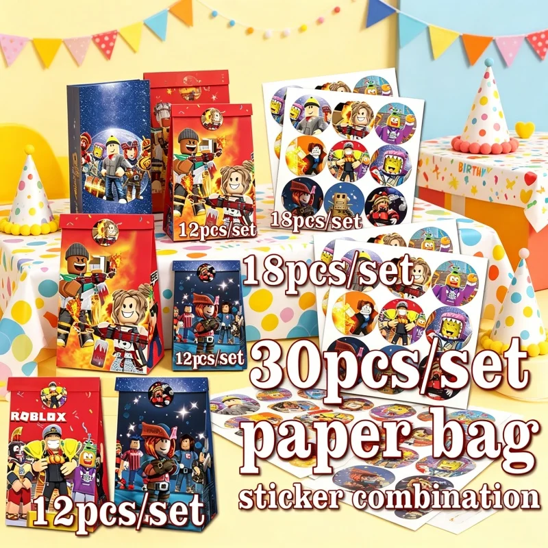 Image of Robloxed Papiertüten-Aufkleber-Kombination: Niedliches Deko-Set für Geburtstagsfeiern, Festival-Events, Themenveranstaltungen und Szenen-Layout-Kits