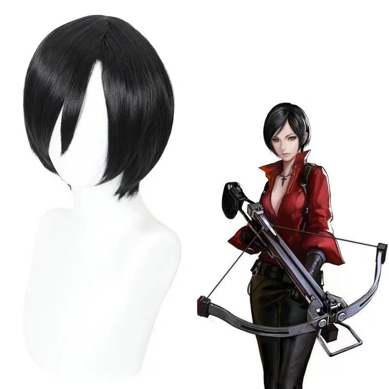Ada Wong – perruque de jeu de rôle, Anime Resident Evil Spy, couvre-chef de modélisation, vêtements de fête, couvre-chef noir, couvre votre visage, cheveux courts