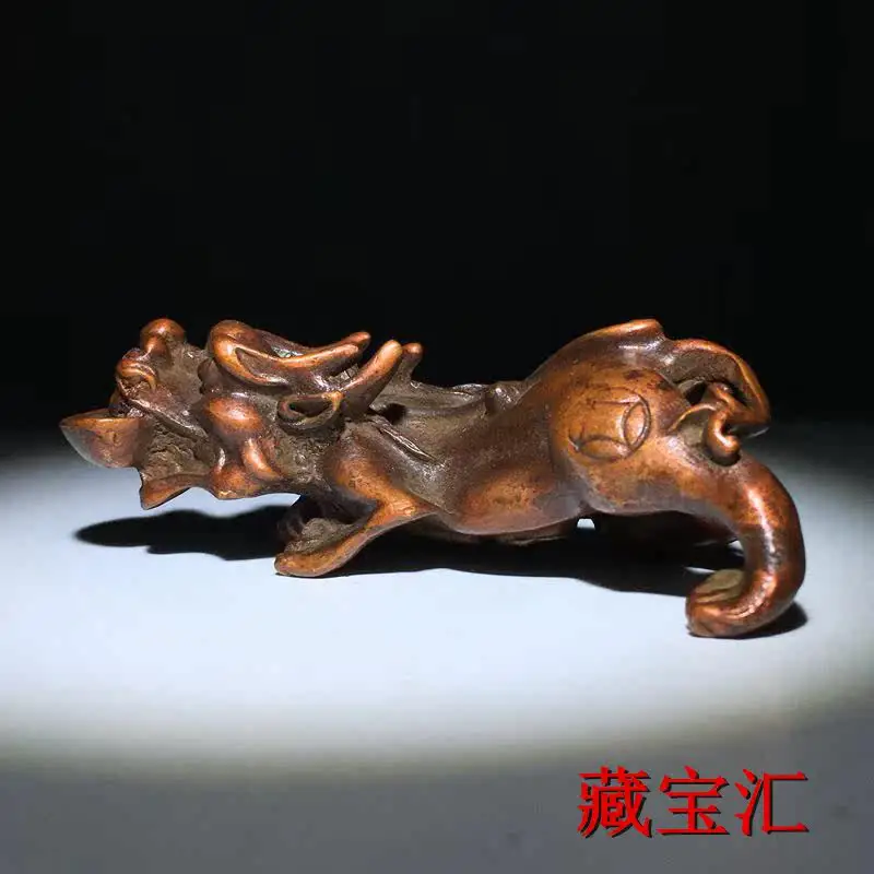 Old Collection Rural Sourced Lucky Pixiu Beast Solid Old Copper Handheld Tea Pet Desktop Display Ornament Copperware Collection