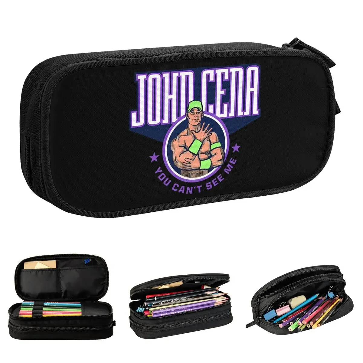 

John Cena You Can't See Me Cartoon Pencil Cases Farewell Tour Pen Box Bag Large Storage School Supplies Cosmetic Pencilcases