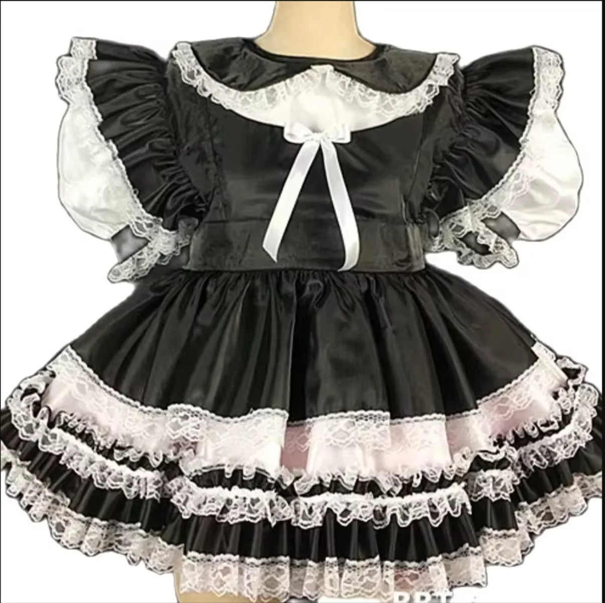 

French Sexy Adult Customized Fetishism Crossdressing Sissy Sweet and Cute Doll Neck Lace Inlaid Shoulder Fluffy Dress
