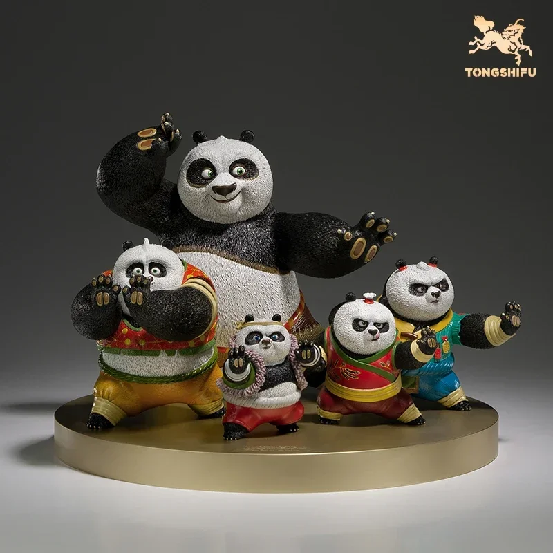 Copper Craft Chinese Cartoon Film Character Kung Fu Panda Figurines Cute Panda Playing Kungfu Sculpture Home Ornament Desk Decor