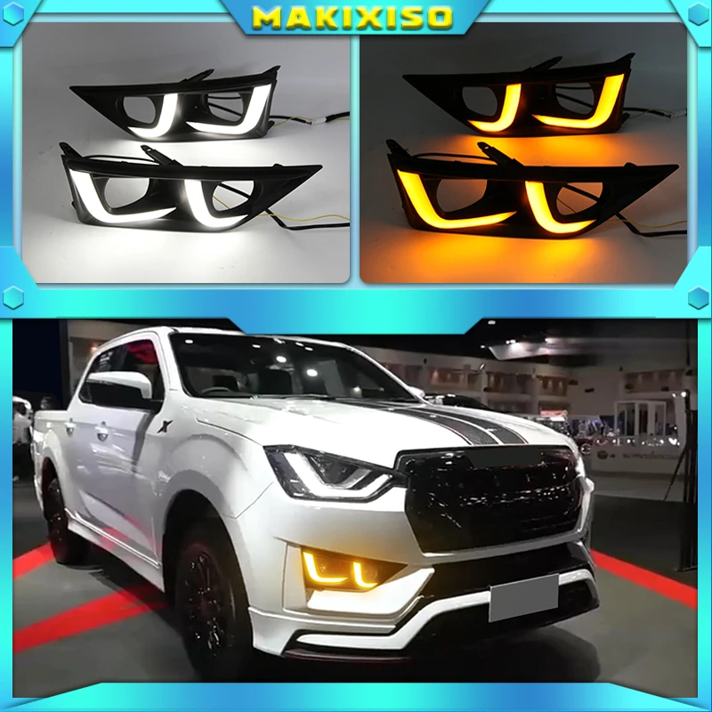 

Daytime running lights For Isuzu D-max 2021 2022 Dynamic Drl with turn signals LED For cars auto Fog lights headlights