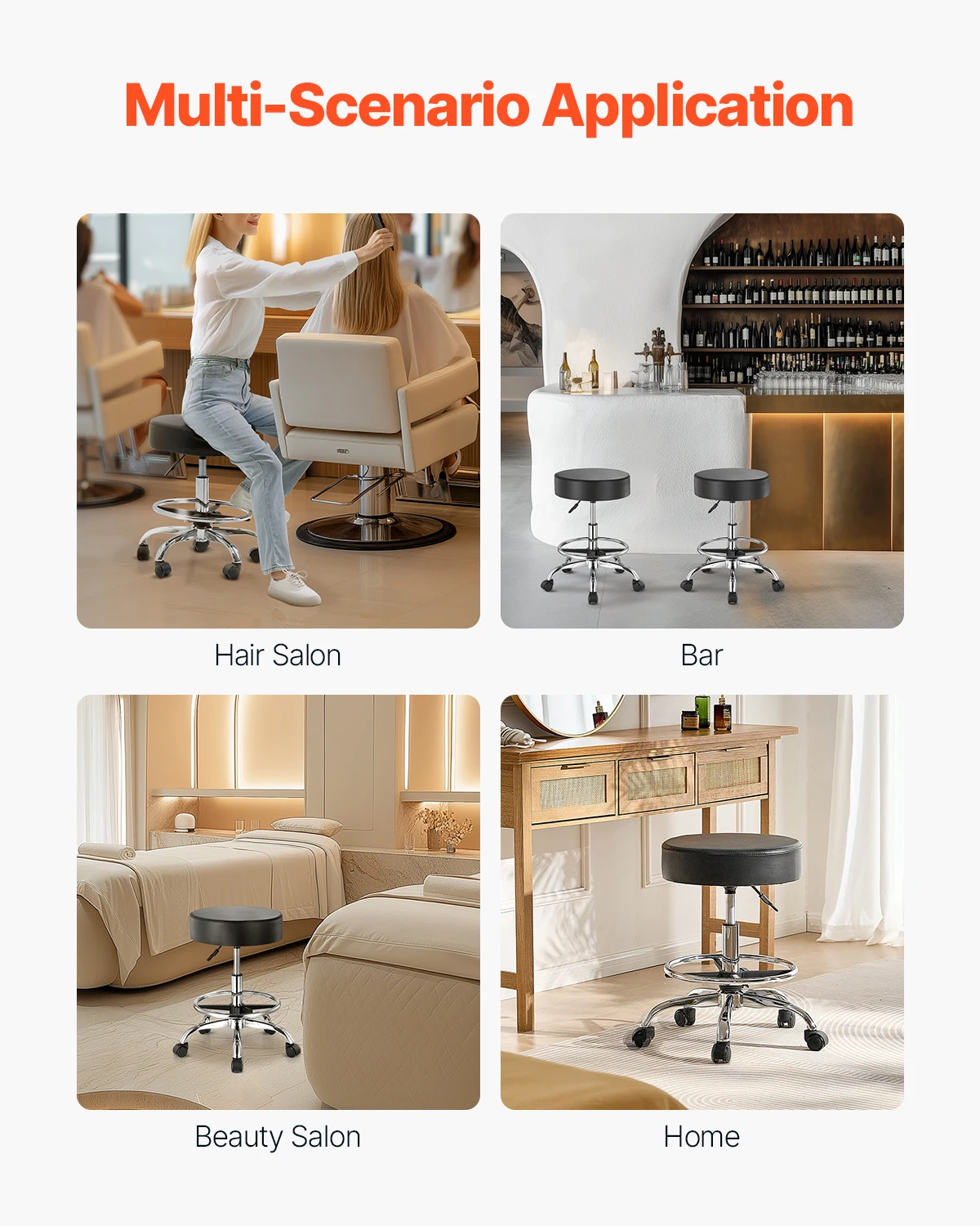 SucceBuy المتداول البراز ث/عجلات 450 رطل قدرة الوزن جولة المتداول البراز كرسي ارتفاع قابل للتعديل لصالون سبا عيادة الوشم