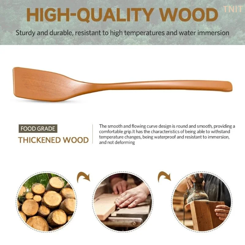 [J] Kitchen Utensils No Stick Wooden Spatula Premium High Heat Wooden Turner Sturdy Versatile Frying Spatula Fried Food