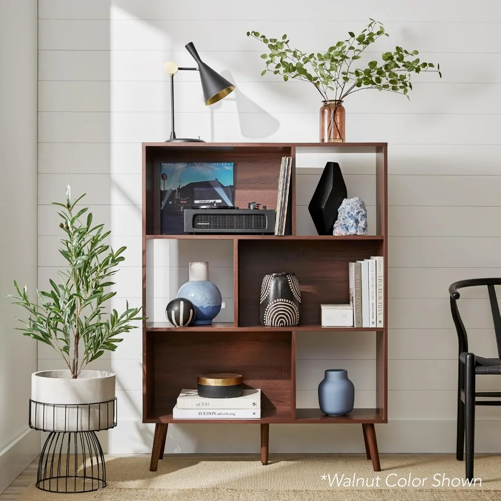 3-х уровневый современный деревянный книжный шкаф середины века, органайзер на 6 кубов для детской, детской комнаты, гостиной со съемными полками