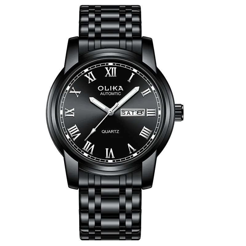 ساعة رجال الأعمال الكلاسيكية حزام الفولاذ المقاوم للصدأ تقويم مزدوج ساعة رجالية مضيئة مقاوم للماء كوارتز