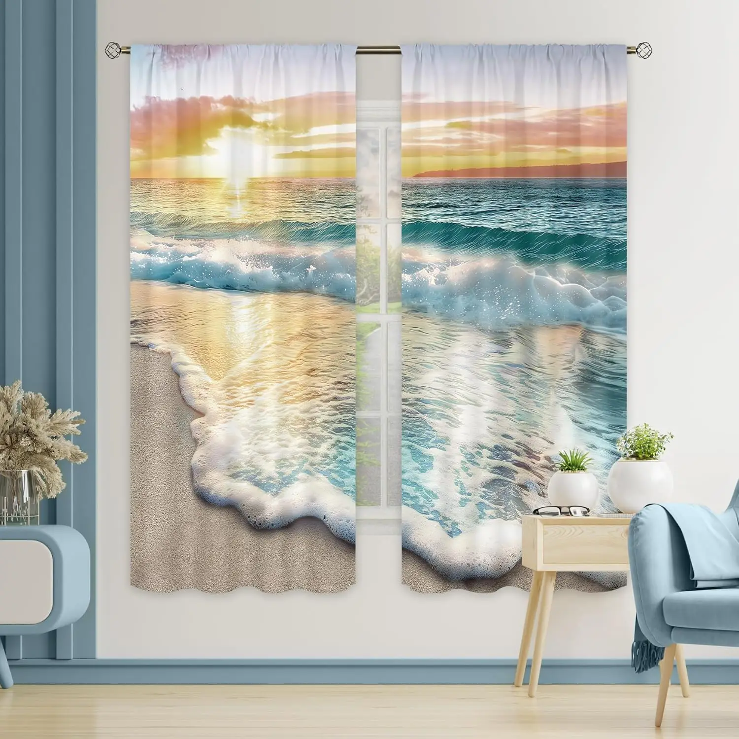 Beach Curtains Rod Pocket Tropical Curtains Coastal Nautical Hawaiian Scenery Bedroom Decor Ocean Landscape Seashore Scenic Sea