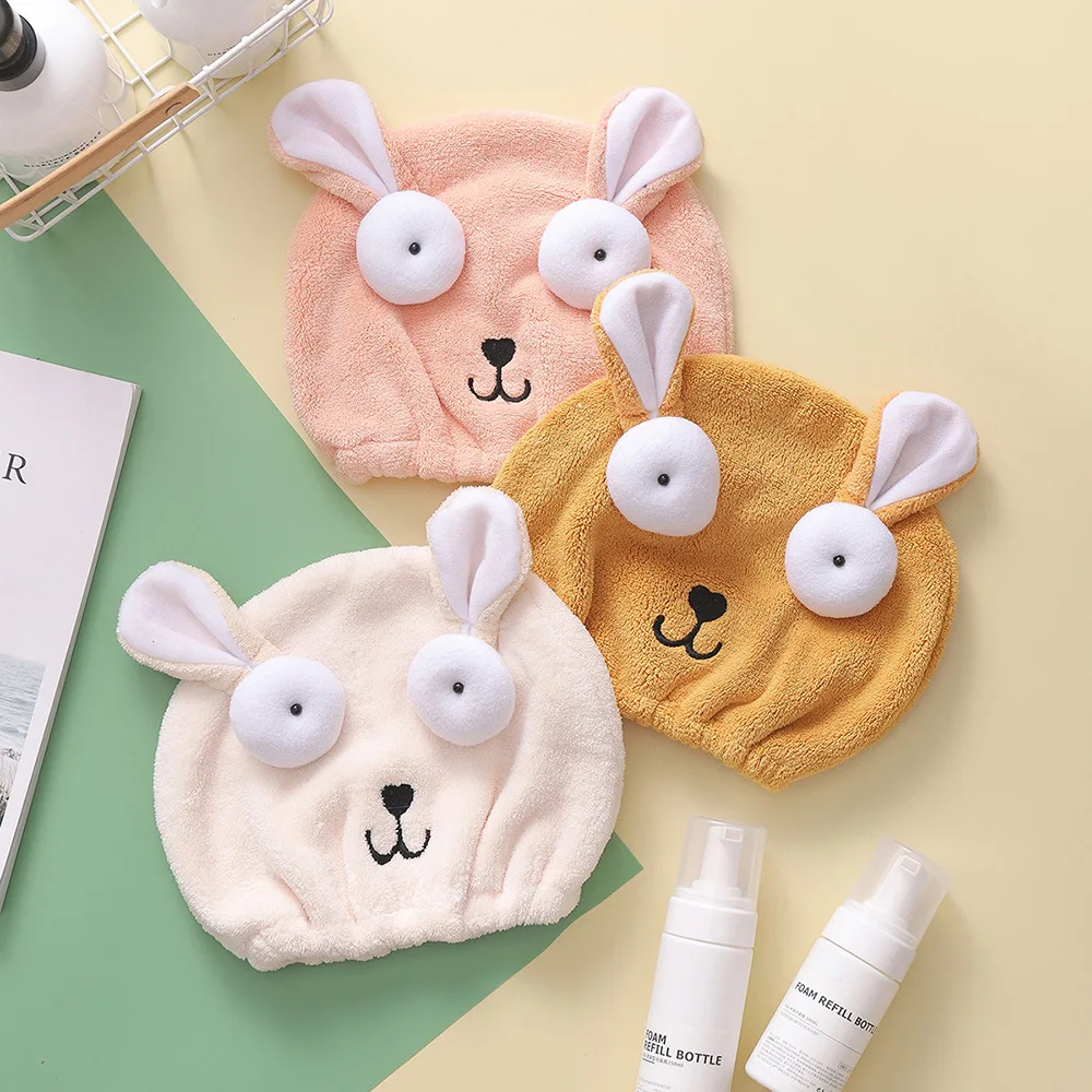 Cute Cartoon parent-child rabbit Quickly Dry Hair Wrapped Towels Dry Hair Hat  Portable Coral Fleece Shower Cap Bath Accessories