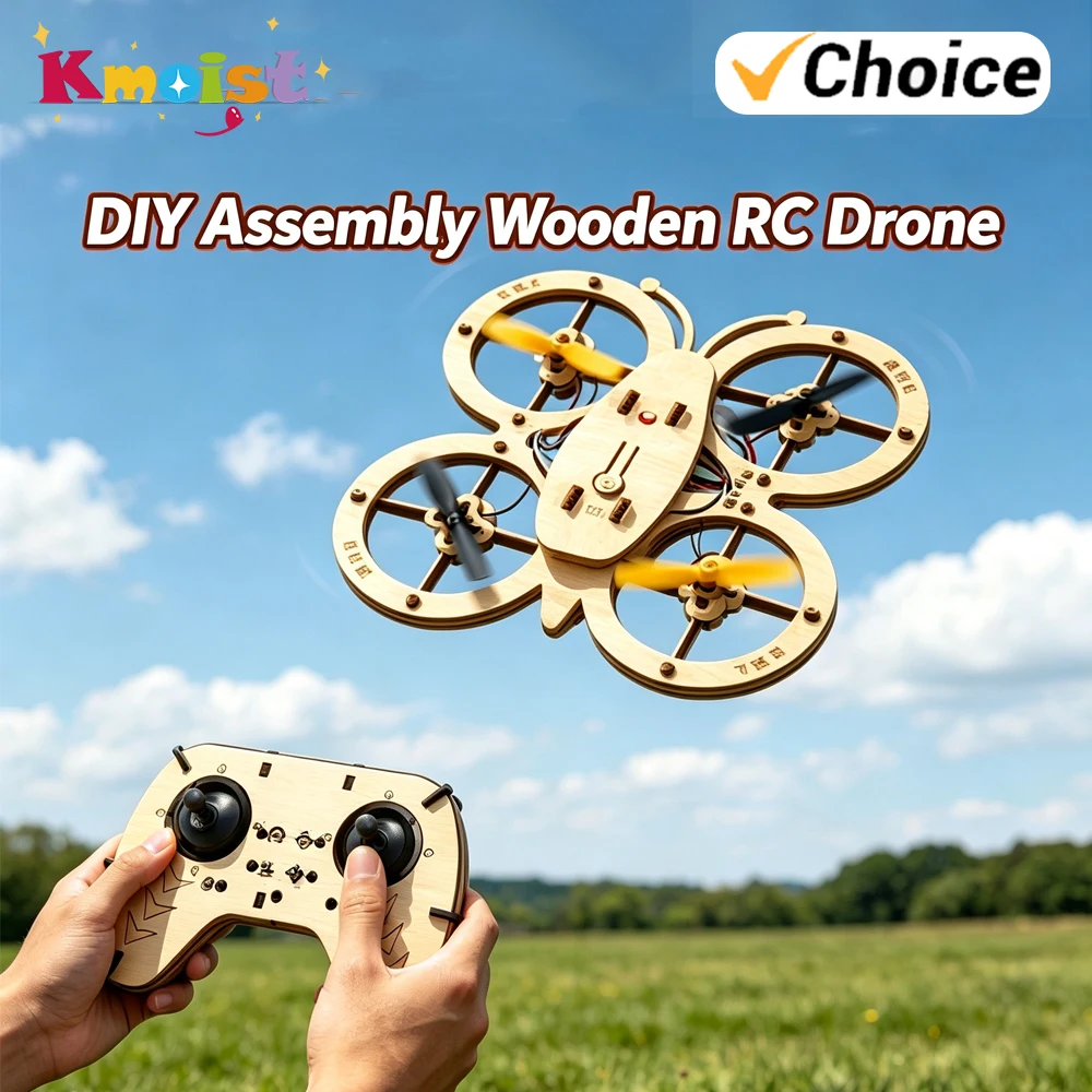 DIY Assembly Wooden RC Quadcopter 2.4G Remote-Controlled Model Drone Toys for Kids Boys Adults Outdoor Plane Toy Birthday Gifts
