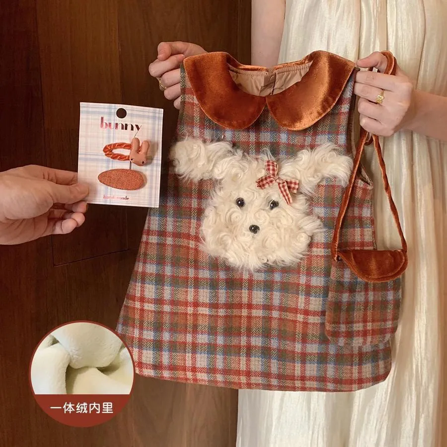 

Girls' Velvet Vest Dress Autumn/Winter New Collection Children's Baby Retro Plaid Dress Christmas