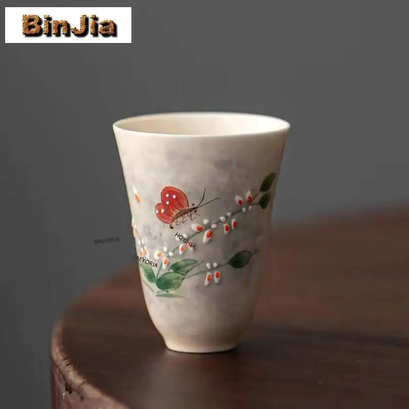 55ml Hand Drawn Orchid Butterfly Teacup Boutique Tea Bowl Tea Cup Set Tea-tasting Fragrance Cup Jianzhan Master Cups Tea Items