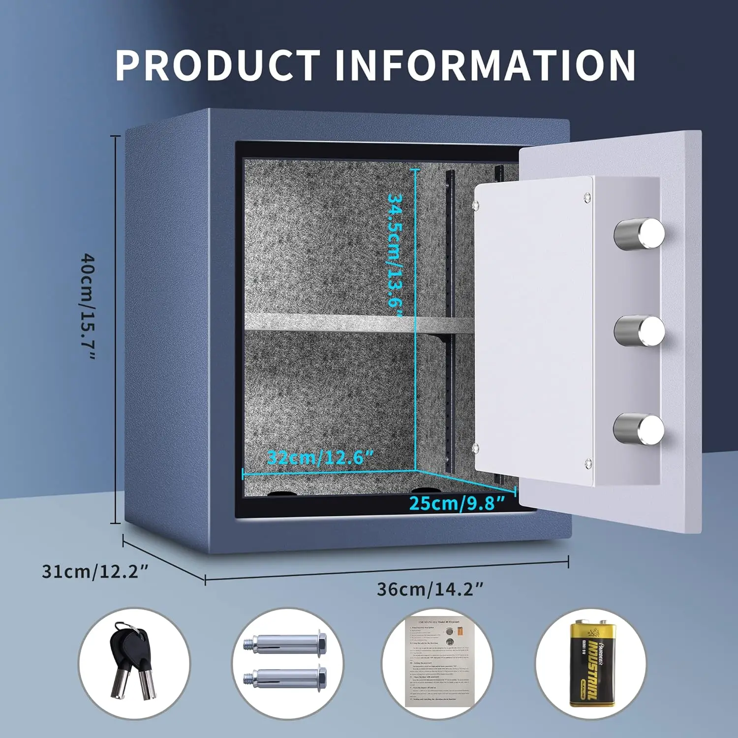 Firproof Safe Box 1.0 Cubic Feet,Security Safe With Digital Keypad and Key Lock, Home Safes Locker Box For Documents,Jewelry,Mon