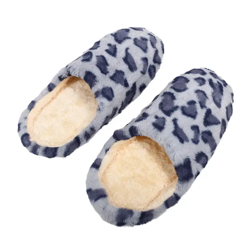 Indoor Bedroom Women Men Floor Shoes Winter Household Fur Slippers Leopard Print Soft Warm House Slides lining color random