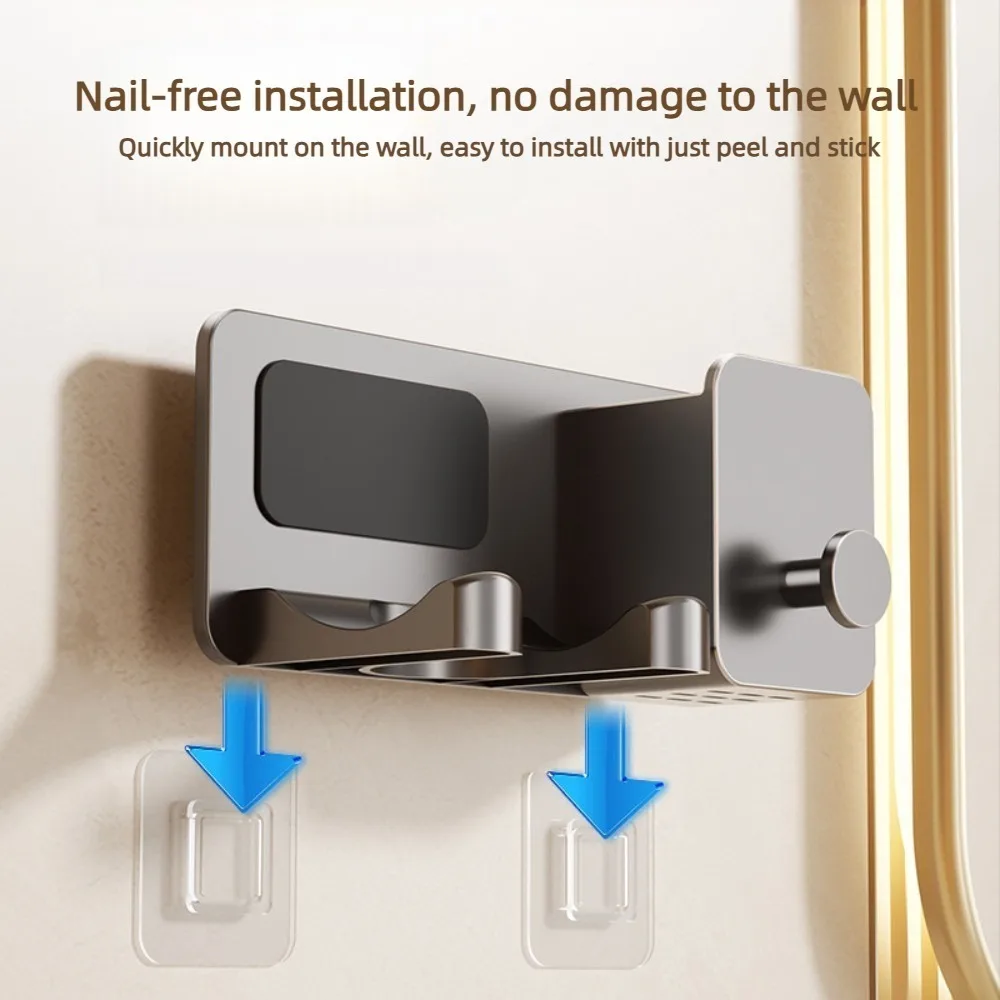 Wall Mounted Hair Dryer Holder with Hook Storage Box No Drill Wall Shelf Hair Dryer Rack Bathroom Organizer Bathroom Accessories