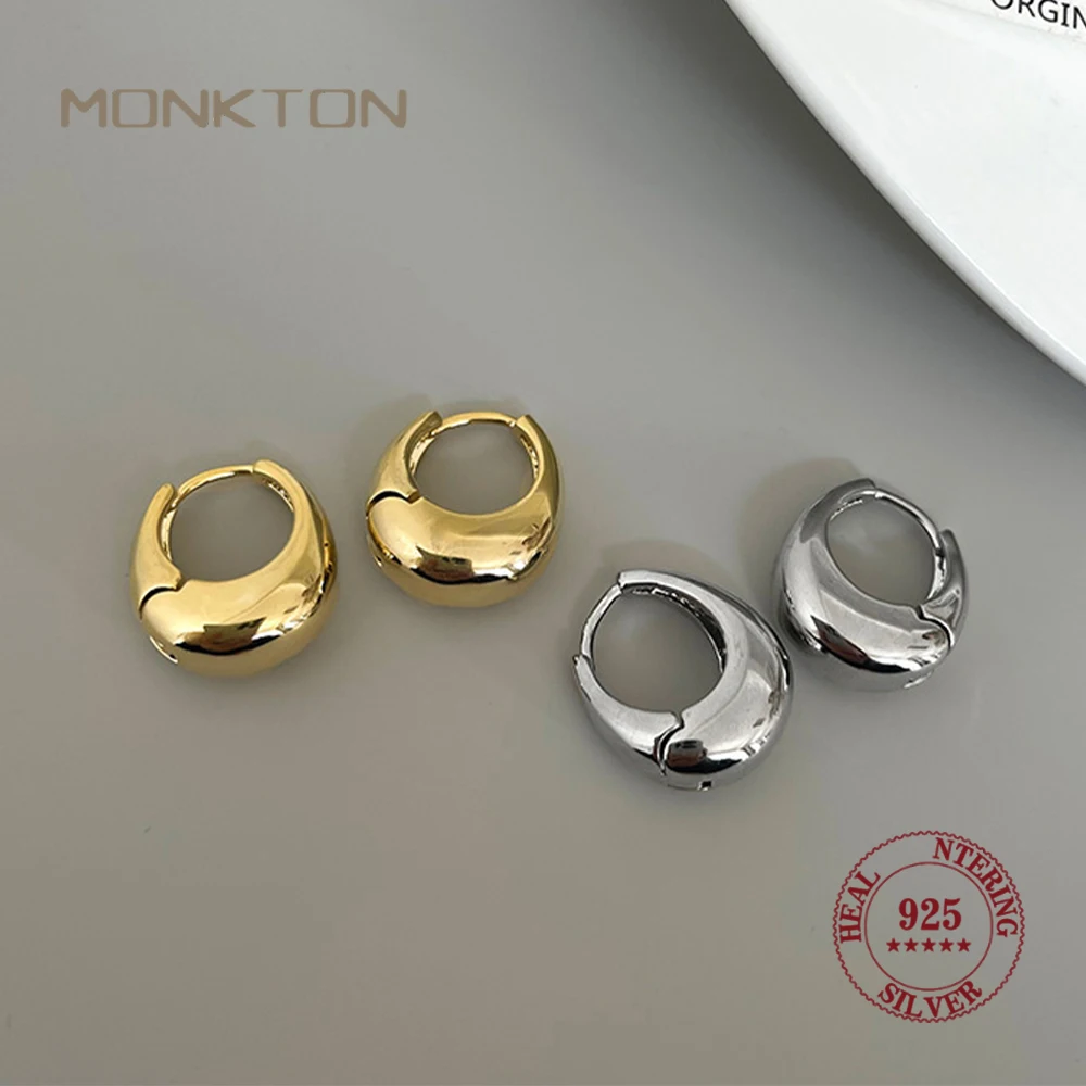 

Monkton 925 Sterling Silver Vintage Gold Round Earrings For Women Trendy Earring Jewelry Prevent Allergy Party Accessories Gift