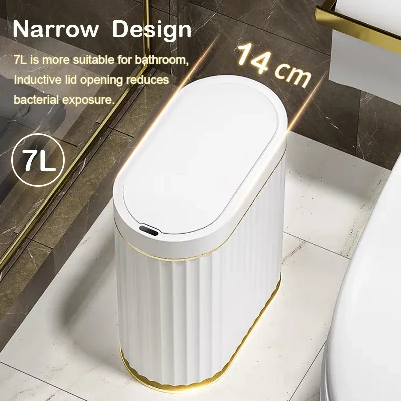 

7/9L Narrow Smart Sensor Trash Can Kitchen Food Waste Recycle Bin Toilet Wastebasket Garbage Storage Bucket Bathroom Accessories