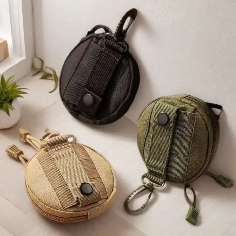 1000D Outdoor Mini Zipper Wallet Portable Coin Purse Keys Holder Casual Men Round Small Case Waist Bag Money Storage Pouch